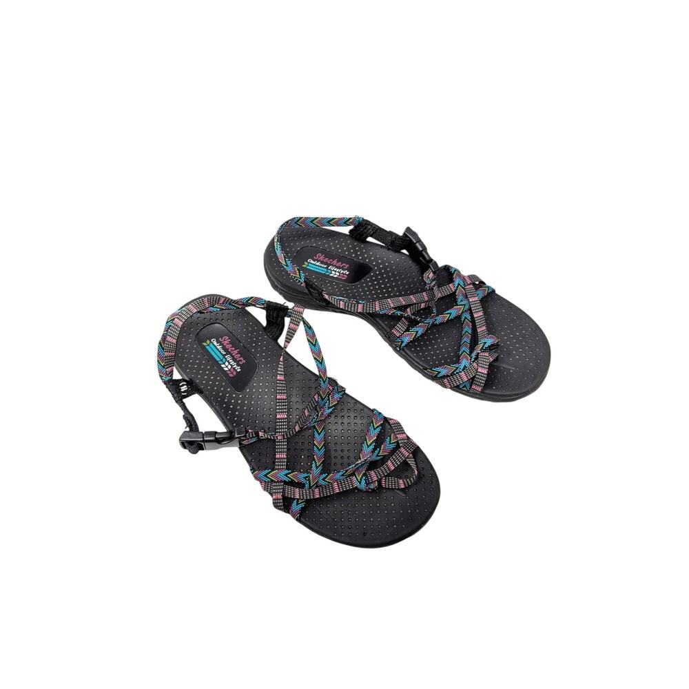 Skechers Reggae Islander Sandals Black Multi-Strap Toe Loop Slingback Size 8 - Picture 2 of 7